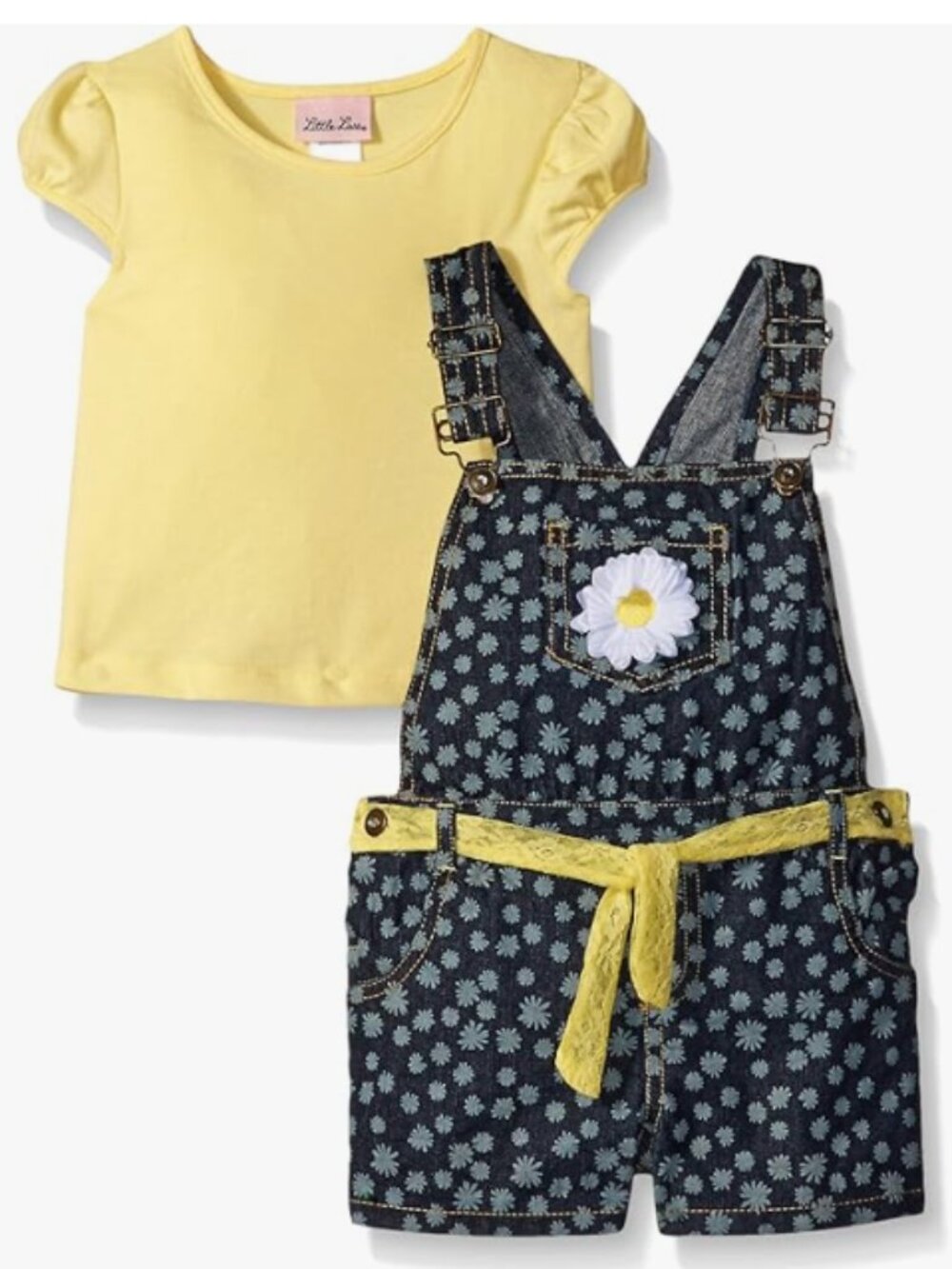 NEW Little Lass Baby Girls' 2 Pc Lace Trim Short Overall Set, 6-9 Months